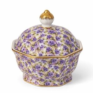 Genuine Hand-Painted Limoges France Purple Rose Gilded Trinket Box Gold Trim
